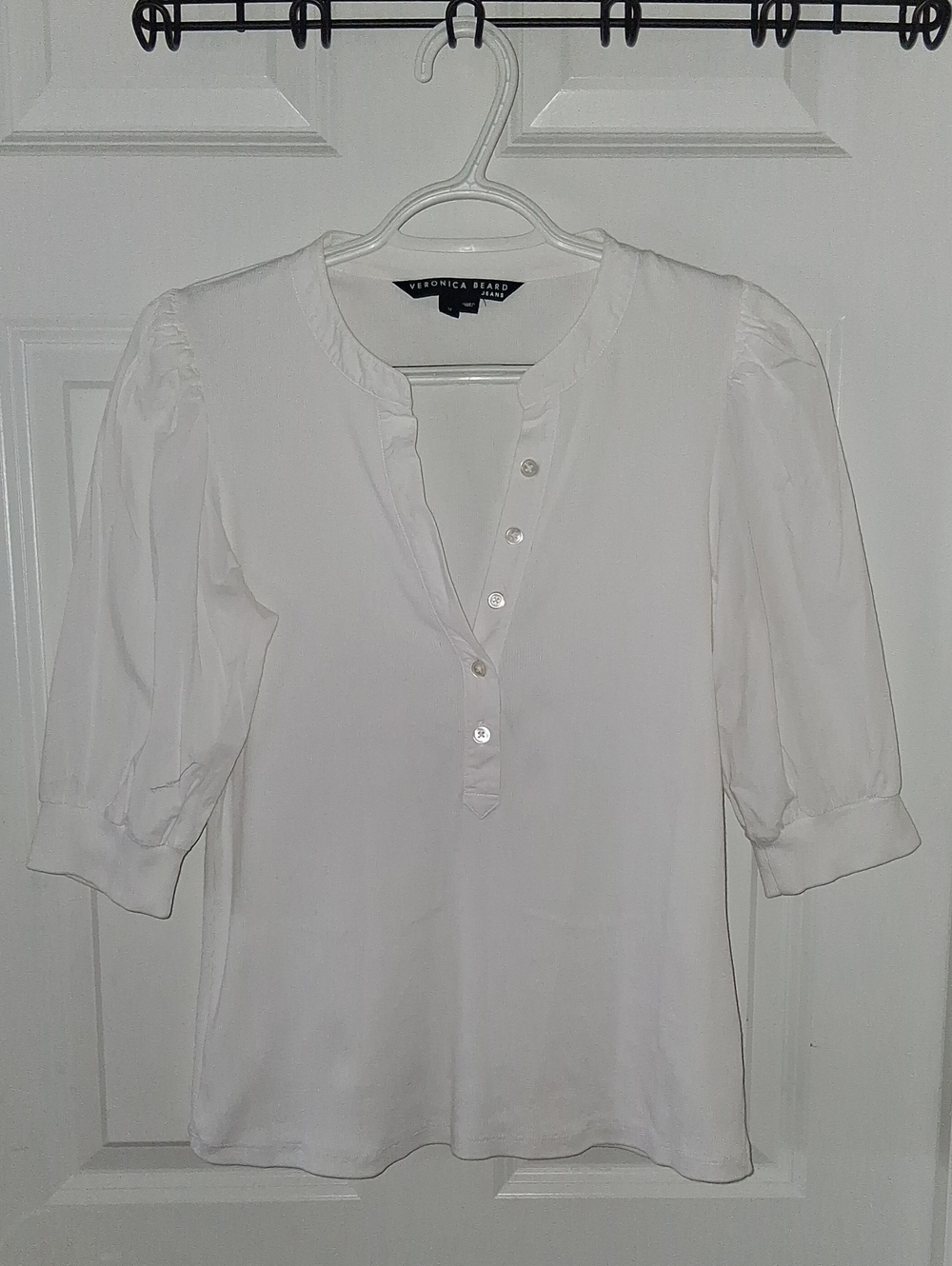 Veronica Beard Coralee White Puff-Sleeve Top Size M